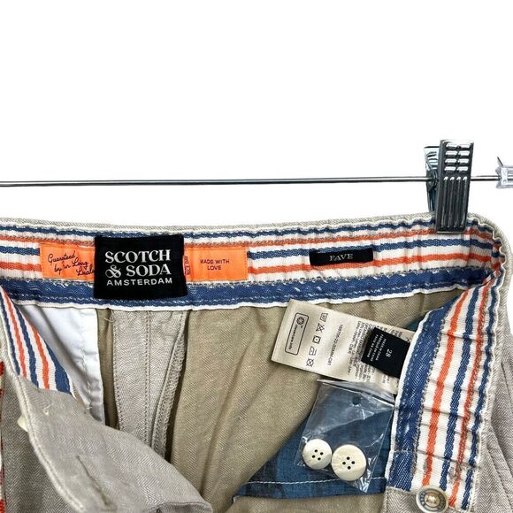 Scotch & Soda Shorts Fave Linen Blend Drawstring Pockets Zip Fly Beige Men Sz 28 - Picture 4 of 8